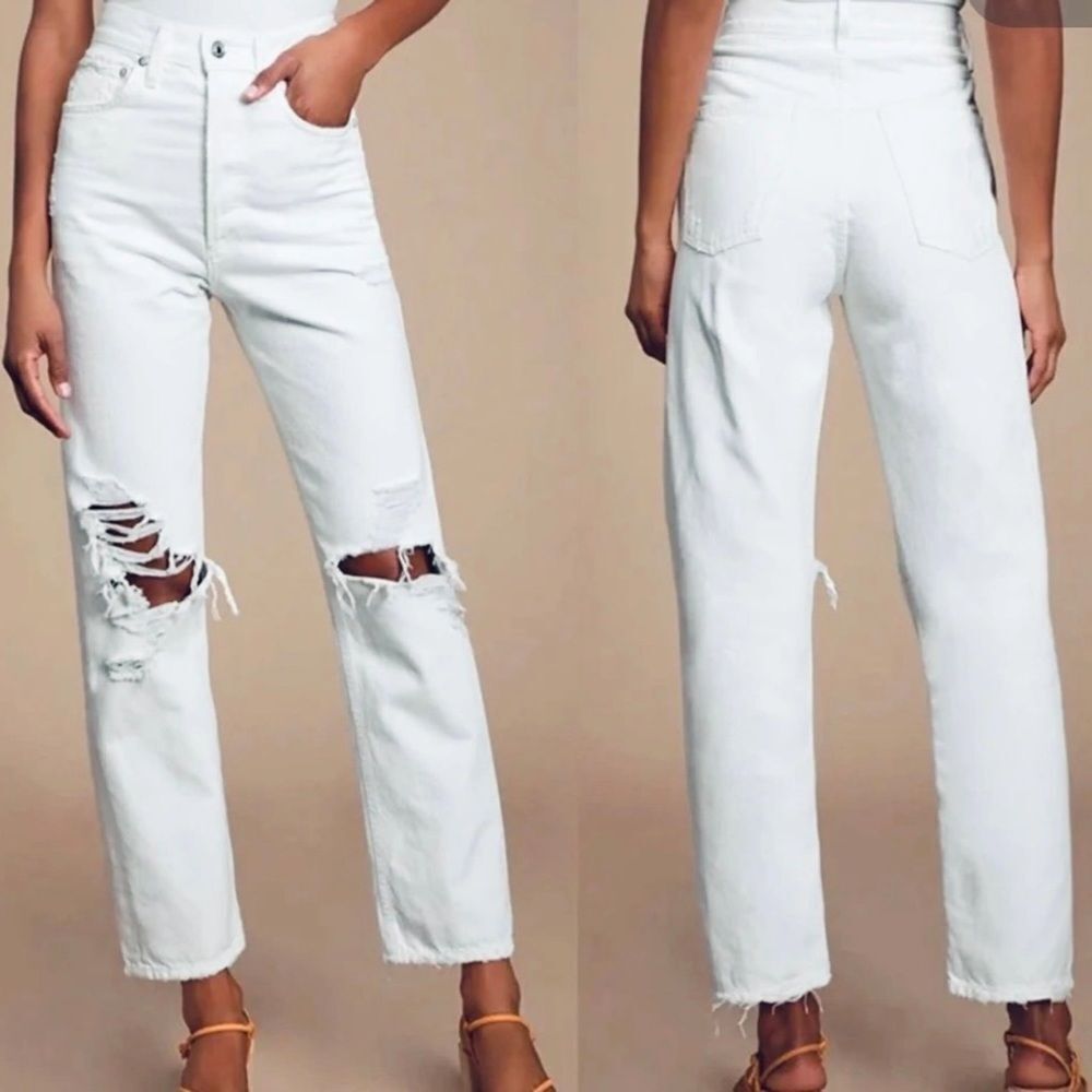 Agolde High Rise Distressed White Jeans